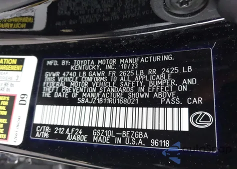 2024 Lexus Es 350 F Sport Handling from USA, damaged, VIN 58AJZ1B11RU168021